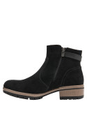 Botín negro casual de cuero para mujer, ideal para días dinámicos y confortables.