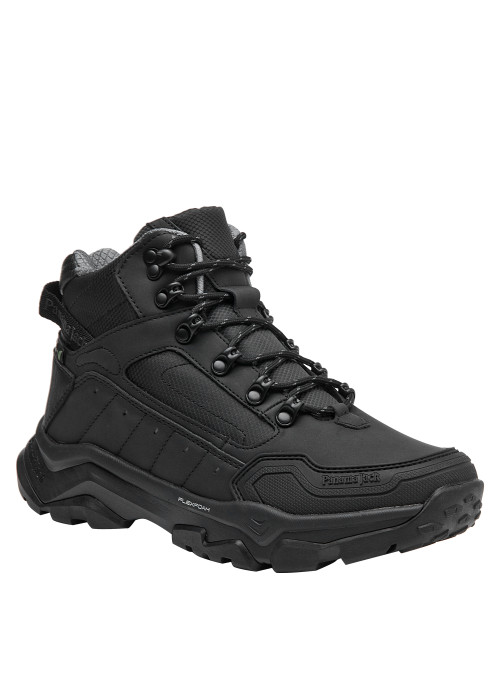 Calzado sintético negro para hombre, estilo práctico, recomendado para actividades en exteriores y casuales.