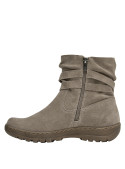 Botín de cuero taupe para mujer, estilo bohemio, combina bien con faldas y jeans.