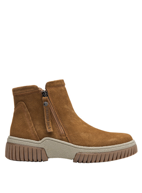 Botín casual camel para mujer, cierre lateral funcional, recomendado para escapadas al aire libre.