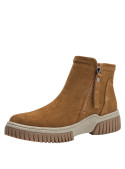 Botín camel de cuero para mujer, estilo casual, ideal para actividades al aire libre.