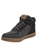 Zapatilla negra para niño de estilo urbano, diseño moderno en material sintético ideal para actividades al aire libre.