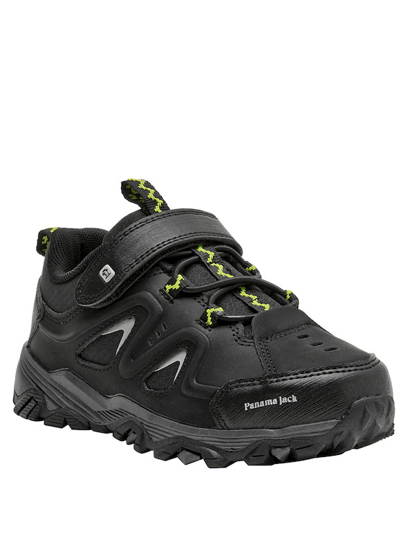Zapatilla outdoor negra con estructura sintética, pensada para pequeños aventureros y exploradores.