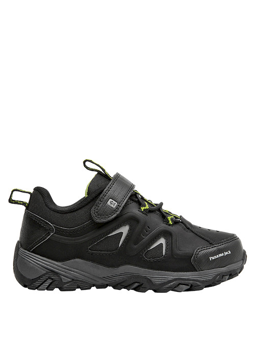 Zapatilla outdoor negra con estructura sintética, pensada para pequeños aventureros y exploradores.