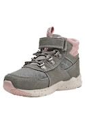 Botín gris sintético para niña con detalles en rosa, ideal para actividades al aire libre.