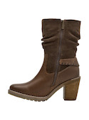 Bota de cuero café para mujer con suela básica y taco bloque de 8 cm, ideal para el día a día.