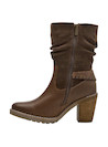 Bota de cuero café para mujer con suela básica y taco bloque de 8 cm, ideal para el día a día.