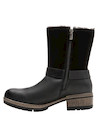 Vista lateral de botas de mujer en cuero negro, destacando su robustez y comodidad.