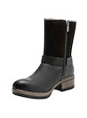 Botas casuales de cuero negro para mujer, con taco bloque y diseño rústico refinado.