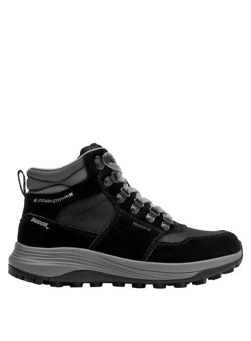 Botín negro de cuero, estilo outdoor, confeccionado con materiales de primera calidad para durabilidad.