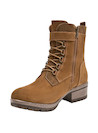 Botín de cuero camel para mujer, estilo casual, con cierre de hebilla y cordones.
