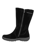 Bota de caña alta en cuero negro, estilo cómodo para combinar con jeans.