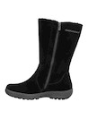 Bota de caña alta en cuero negro, estilo cómodo para combinar con jeans.