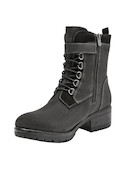 Botín negro de cuero para mujer, estilo casual, ideal para exploraciones urbanas y actividades al aire libre.