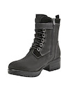 Botín negro de cuero para mujer, estilo casual, ideal para exploraciones urbanas y actividades al aire libre.