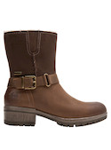 Bota de mujer en cuero moro, con hebilla decorativa que ofrece un ajuste personalizado.
