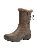 Bota de mujer café de cuero, estilo casual, ideal para paseos urbanos y actividades al aire libre.