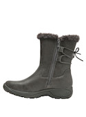 Bota gris de cuero para mujer, perfecta para actividades al aire libre y exploración urbana.