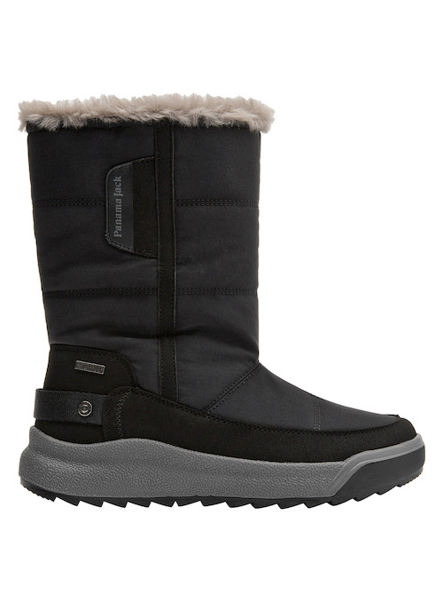 Bota negra para mujer, confeccionada en material textil, ideal para jornadas diarias y escapadas.