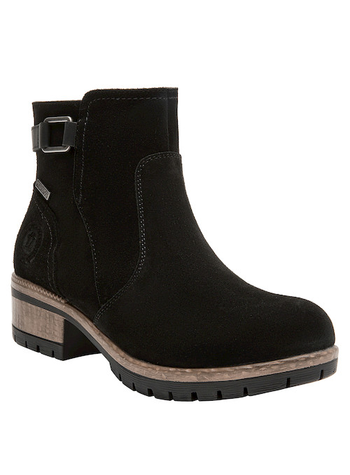 Estilo auténtico y funcional en botín negro de mujer, diseñado para comodidad y estabilidad.