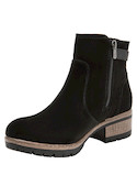 Botín de cuero negro para mujer, estilo casual, ideal para aventuras urbanas.