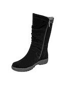 Bota de mujer negra de cuero suave, estilo casual, ideal para aventuras al aire libre.