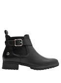 Botín negro de mujer con taco bloque de 3.6 cm, apto para actividades diarias.