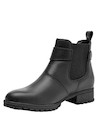 Botín de cuero negro para mujer, estilo vestir, ideal para ocasiones casuales y elegantes.