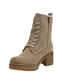 Botín taupe de cuero para mujer, estilo casual, ideal para actividades urbanas y al aire libre.