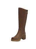 Bota de cuero café para mujer, estilo casual, con diseño robusto y taco bloque de 6 cm.