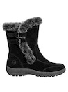 Bota de cuero negro para mujer, con punta redonda y estilo casual para uso diario.