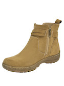 Botín de cuero camel para mujer, estilo casual, ideal para aventuras urbanas y al aire libre.
