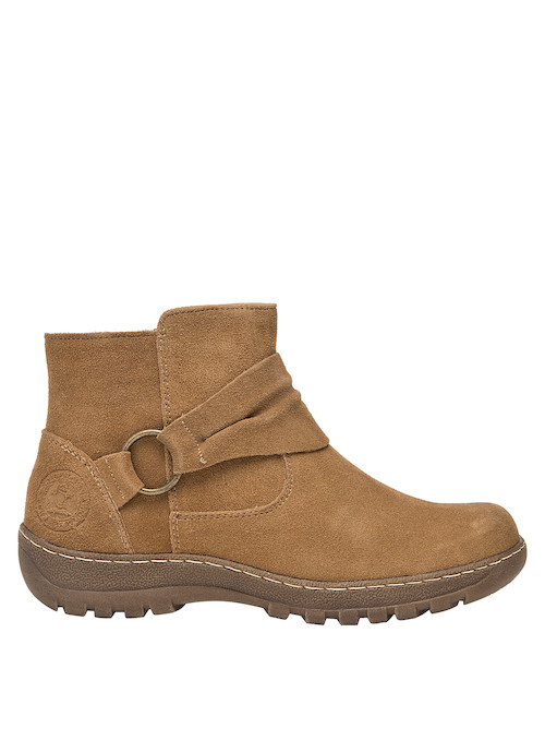 Botín casual de cuero camel, diseñado para explorar la ciudad sin sacrificar estilo ni comodidad.