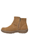 Botín de cuero camel con acabado texturizado, perfecto para combinar con jeans ajustados o vestidos sencillos.