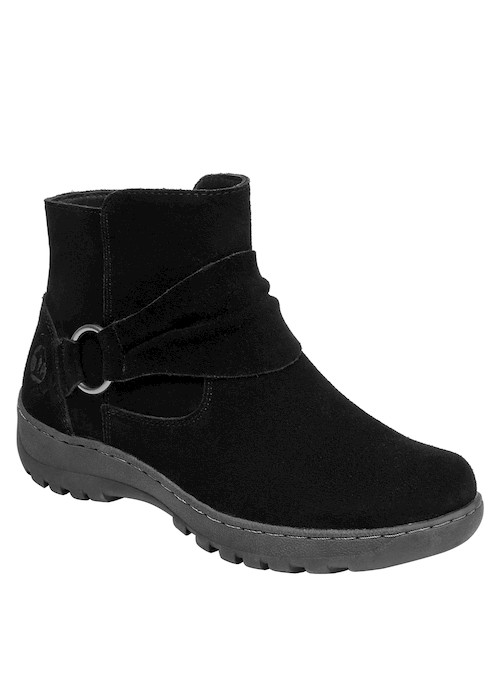 Botín de mujer en color negro, confeccionado en cuero auténtico, diseñado para explorar con estilo y autenticidad.