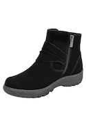 Botín negro de cuero para mujer, estilo casual, ideal para actividades urbanas y aventuras diarias.