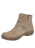 Botín de cuero taupe para mujer, estilo casual, ideal para uso diario y combinable con jeans o faldas.