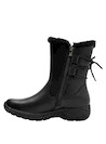 Vista lateral de botas de mujer en cuero negro, con diseño de punta redonda y taco plano.