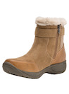 Botín de cuero camel para mujer, estilo casual, ideal para caminatas diarias con diseño atemporal.