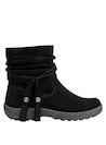 Botín negro de mujer, punta redonda y estilo relajado, perfecto para looks urbanos.