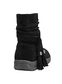 Botín casual de cuero negro para mujer, con taco plano de 4.5 cm para comodidad.