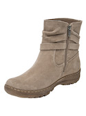 Botín de cuero taupe para mujer, estilo casual con trenzas y borlas.