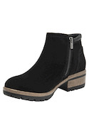 Botín negro de cuero para mujer, estilo casual, ideal para aventuras urbanas.
