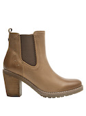 Botín de cuero camel para mujer, combina fácilmente con jeans ajustados o vestidos ligeros para un estilo versátil.