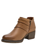 Botín de cuero camel para mujer con detalle de trenzado y tacón bloque de 5 cm.