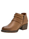 Botín de cuero camel para mujer con detalle de trenzado y tacón bloque de 5 cm.