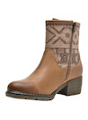 Botín de cuero camel para mujer, estilo vestir, ideal para ocasiones elegantes y actividades al aire libre.