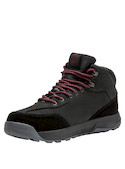 Botín negro de cuero para hombre, ideal para actividades outdoor con diseño de taco plano y punta redonda.