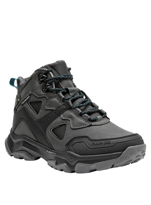 Botín outdoor gris para hombre, fabricado en material sintético resistente, perfecto para aventuras en la naturaleza.