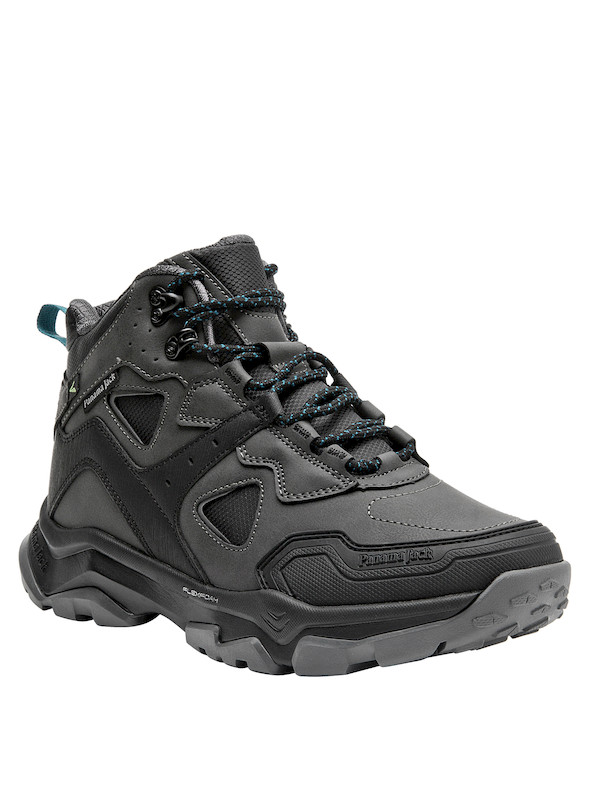 Botín outdoor gris para hombre, fabricado en material sintético resistente, perfecto para aventuras en la naturaleza.